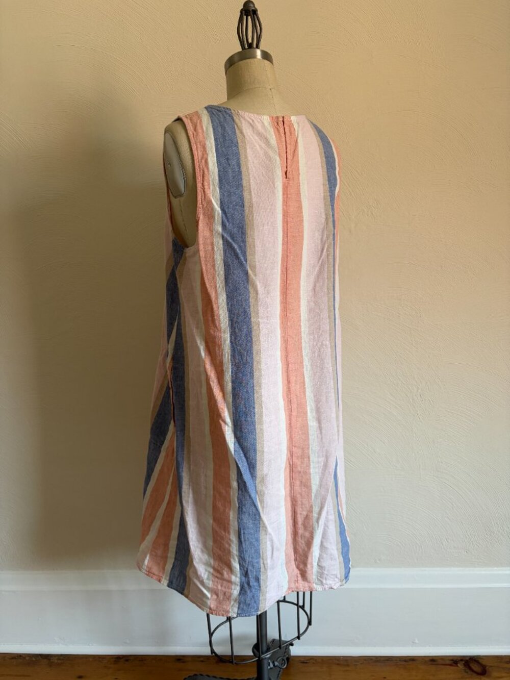 Max Studio Linen Blend Striped Shift Dress Sleeveless Pastel Pink Blue Large - Picture 3 of 7